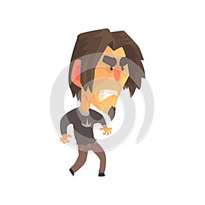 Stressed young angry man with aggressive facial expressions, mans emotional face cartoon character vector illustration