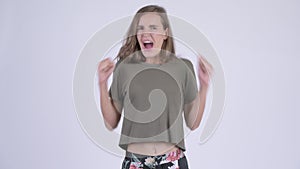 Stressed young angry woman shouting and screaming