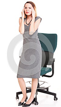 Stressed young attractive businesswoman isolated