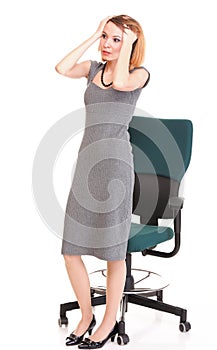 Stressed young attractive businesswoman isolated