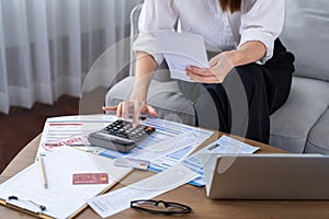 Stressed young woman has financial problems credit card debt to pay utmost