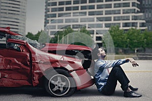 Stressful man after car accident photo