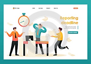 Stressful situation at work, employees in panic. Flat 2D character. Landing page concepts and web design