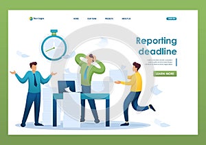 Stressful situation at work reporting deadline, employees in panic. Flat 2D character. Landing page concepts and web design