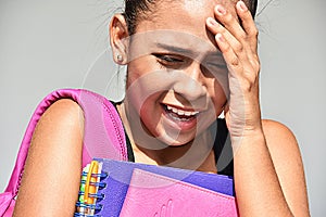 Stressful Youthful Colombian Teenager School Girl