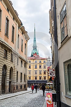 Stret view of the Gamla stan  or Staden mellan broarna, the old town of Stockholm, Sweden