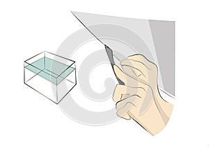 Stretch ceiling construction illustration. Fixation systems for stretch ceiling. Renovation concept. Stages of installation