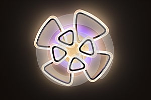 stretch ceiling in white. A decorative chandelier hangs in the center