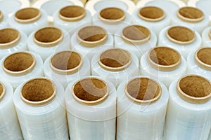 Stretch film in rolls. Manufacture and sale of plastic products. Close-up