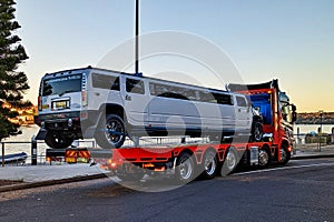 Stretch Limo on Tow Truck Platform