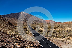 Stretch of road going through Teide National Park, Tenerife, leading to Montana Blanca. The landscape throughout this park is very