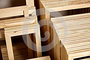 Stretcher bars, stack of wooden frames for canvas wrap