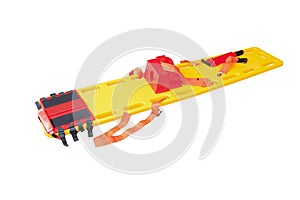 Stretcher for emergency paramedic service EMS medical equipment and clipping path isolated on a white background