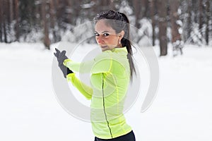 Stretching athlete warming up workout outdoors