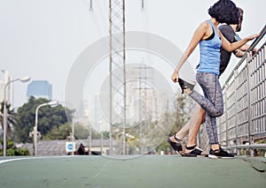 Stretching Athletic Sport Worming Healthy Concept photo