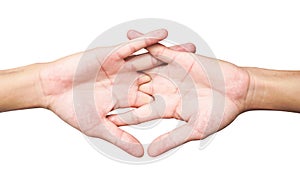 Stretching exercises finger ion white background, health care co