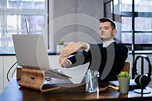 Stretching Office Workout. Desk Stretch Exercise