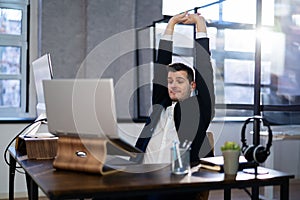Stretching Office Workout. Desk Stretch Exercise