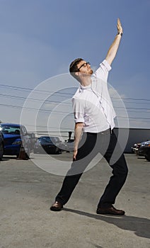 Stretching on top of the parking lot
