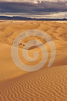 Striated Desert Sand Pattern with Mountains in the background