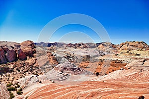 Striated red and white rocks in Valley of Fire State Park, Nevada