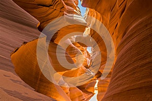 Striations eroded into the canyon walls in lower Antelope Canyon, Page, Arizona
