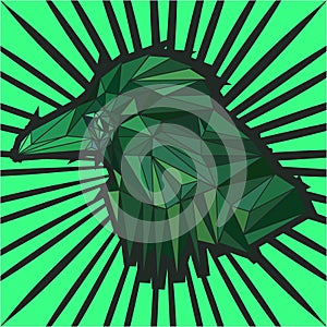 Strict green bird on a light green background