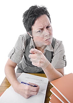 Strict teacher pointing