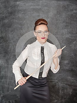 Strict teacher with wooden pointer