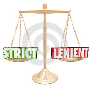 Strict Vs Lenient Words 3d Gold Scale Opposites photo