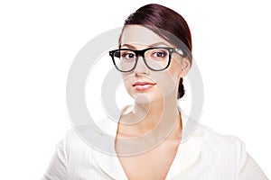 Strict woman in large glasses