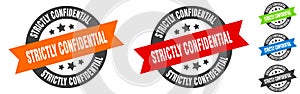 strictly confidential stamp. strictly confidential round ribbon sticker. tag