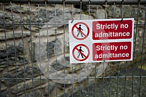 Strictly No Admittance sign on fence photo