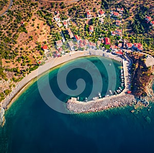 Stright down view from flying drone of Sampatiki port