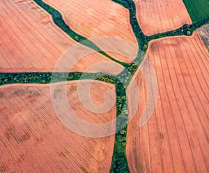 Stright down view from flying drone of Ukrainian countryside. photo