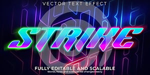 Strike gaming text effect, editable neon and laser text style