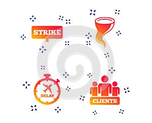 Strike icon. Storm weather and group of people. Vector