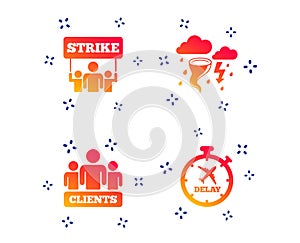 Strike icon. Storm weather and group of people. Vector