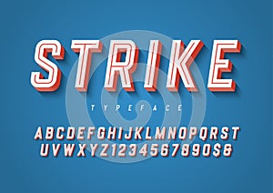 Strike trendy inline sports display font design, alphabet, typeface, letters and numbers, typography.