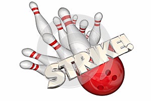 Strike Word Bowling Ball Pins Win Game