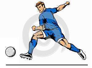Striker kicking ball blue