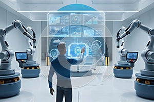 Abstract Digital Art of Futuristic Technology Roboticâ High-Tech Interface with Neon Accents photo