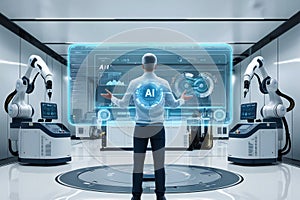 Abstract Digital Art of Futuristic Technology Roboticâ High-Tech Interface with Neon Accents photo