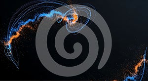 Abstract flow of blue and orange data particles