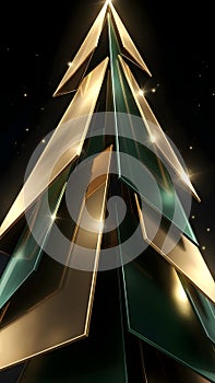 Abstract Geometric Christmas Tree with Gold and Emerald Accents