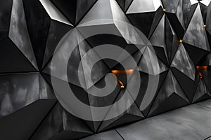 Futuristic Geometric Wall with Metallic and Illuminated Accents for Modern Decor Generative AI photo