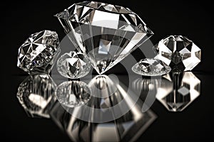 Large clear diamonds on a black background photo