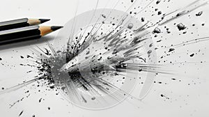 Dynamic pencil drawing of an explosion effect created with onomatopoeic style on a white background photo