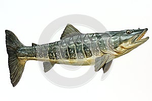 Striking Barracuda with Sharp Teeth and Detailed Scales on White Background