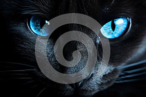 Striking Black cat blue eyes. Generate Ai